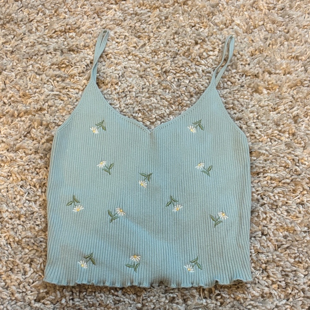 La Hearts Embroidered Ribbed Camisole - Soft Green
